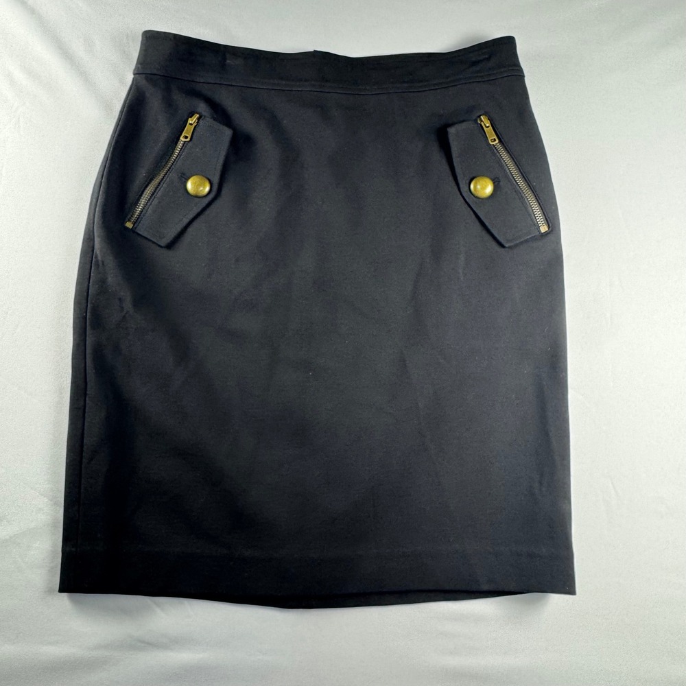Ann Taylor Black Pencil Skirt Size 6‎ Zipper Pocket Detail Stretch Knee Length
